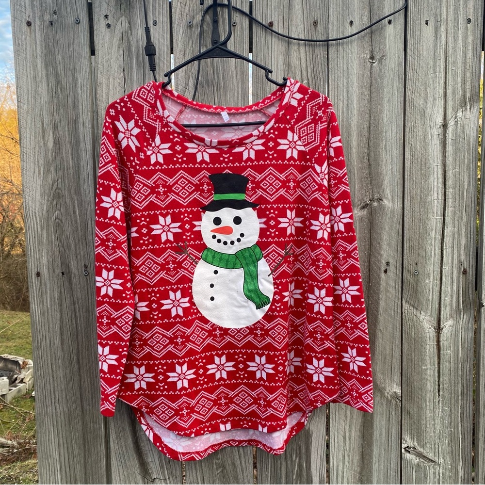 No Boundaries Red‎ Snowman Pajama Top